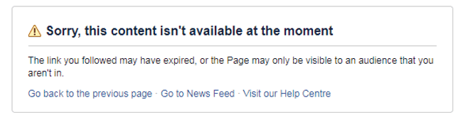Facebook unavailable content